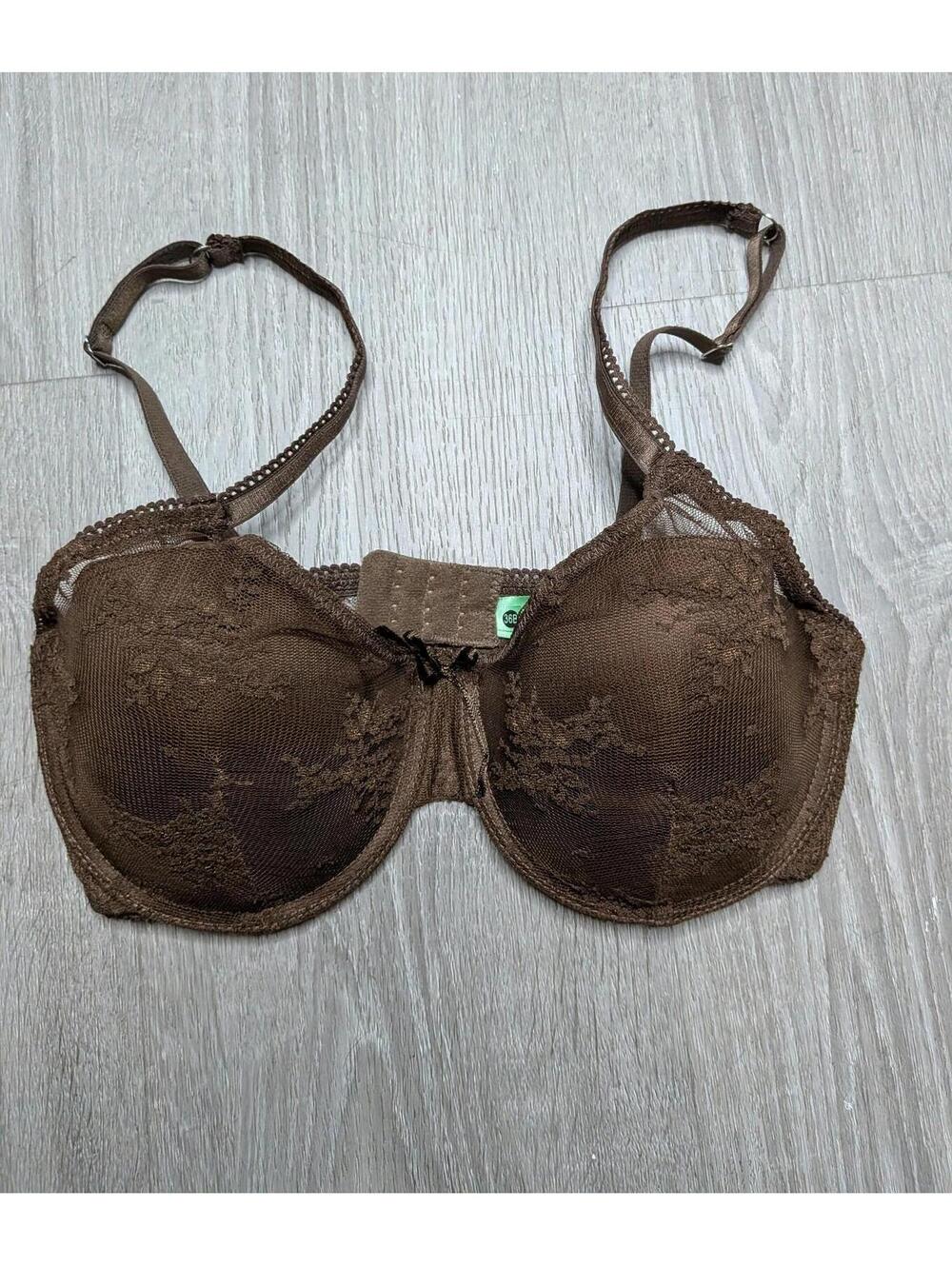 Honeydew Bra Womens 36B Brown Floral Lace T-Shirt Underwire Lightly Lined Padded